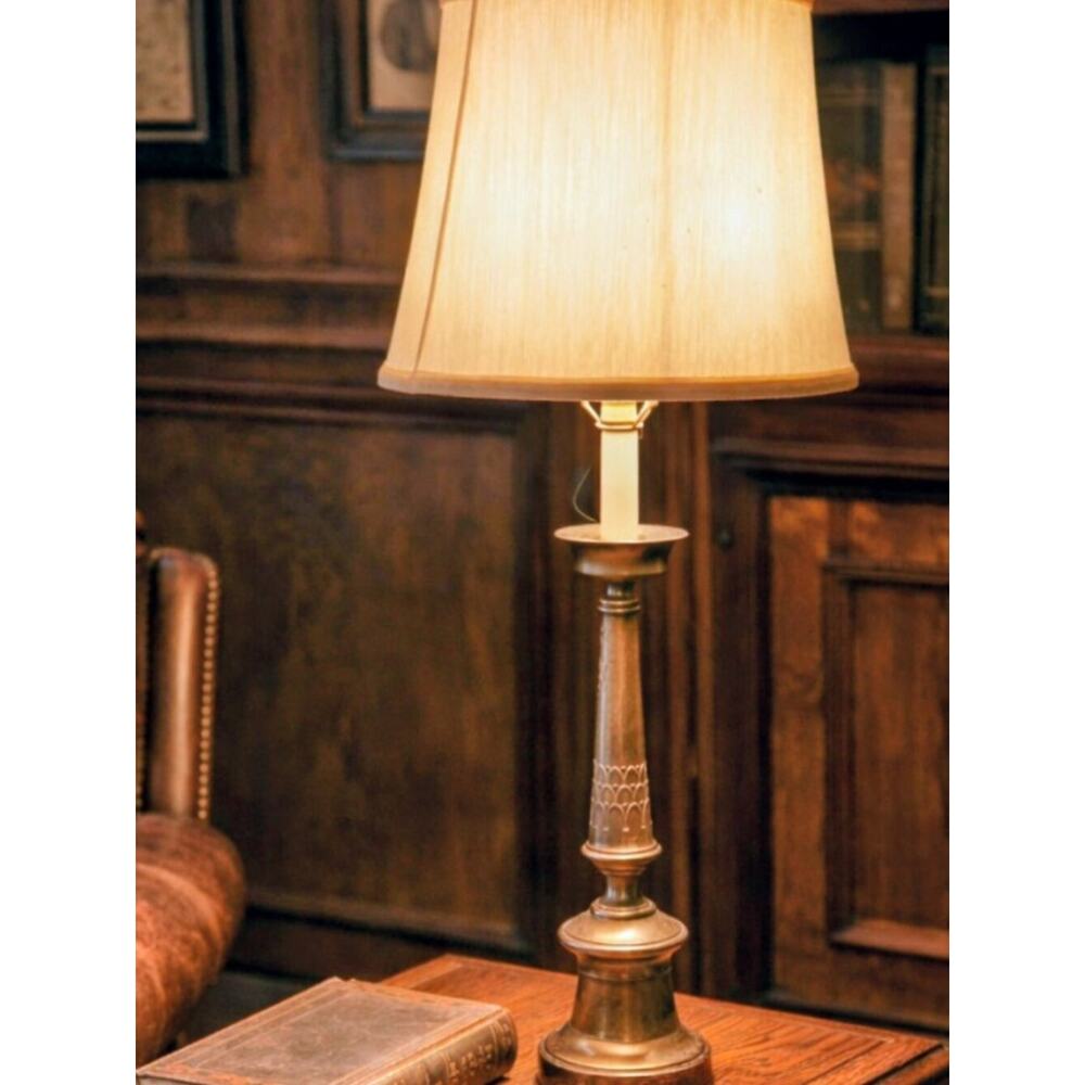 Vintage Stiffel style Brass Table Lamp Hollywood Regency Mid Century w/ Shade